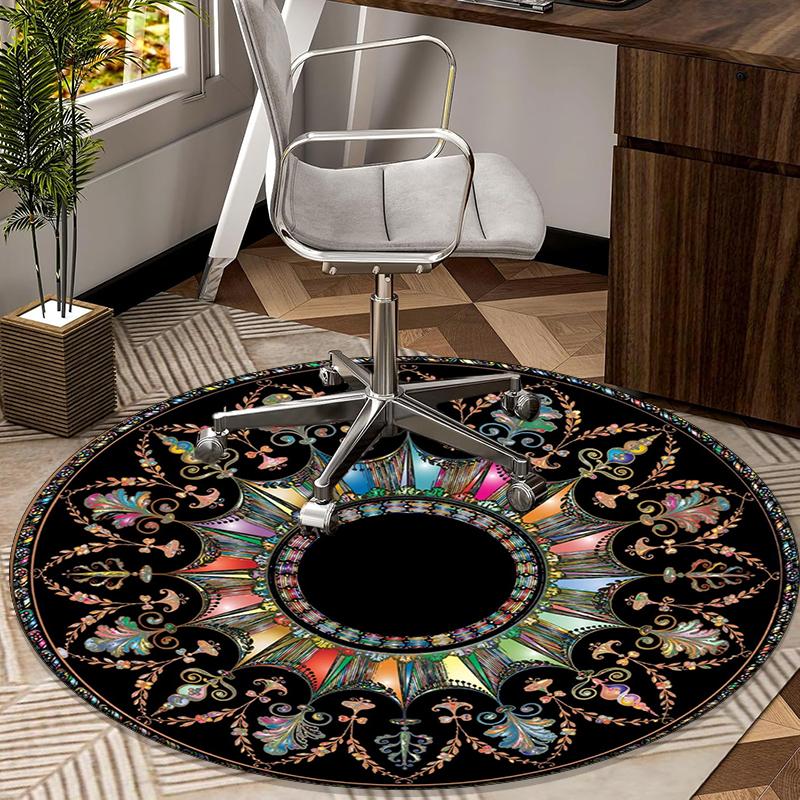 Celtic Moon Pentagram Art Round Carpet Chair Cushion Round Entryway Rug, Soft Round Rugs for Living Room, Bedroom, Circle Carpet Decor Gifts