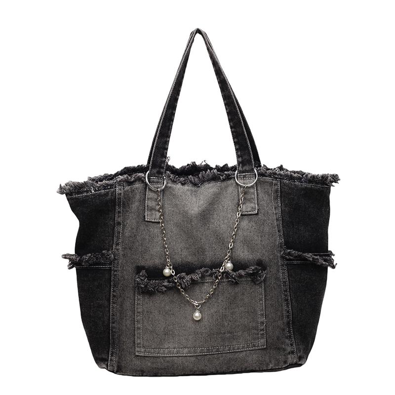 

Градиентная джинсовая сумка-тоут женская большой вместимости для работы, на плечо чёрный