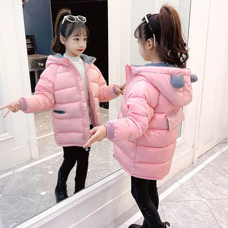 Girls' Winter Cotton-Down Outerwear - Warm, Thickened, Windproof Hooded Jacket | High-Quality Kids' Clothing