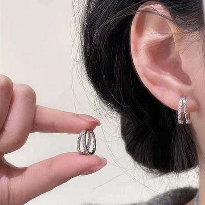 2024 Chic Silver Double Layer Ear Cuffs with Inlaid Diamonds - Versatile, Unique Style Earrings for Women