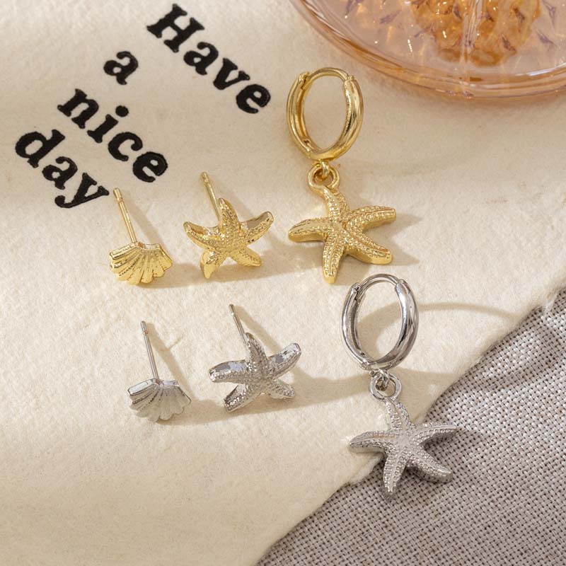 3Pcs/Set Bohemian Metal Starfish Shell Pendant Earrings Set for Women Fashion Gold Color Geometric Earring Beach Party Jewelry