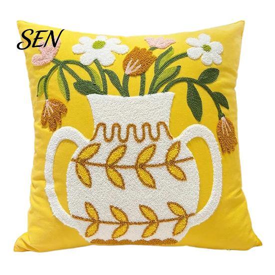 Floral Pattern Throw Pillow Shams Farmhouse Cushion Cover, 3D Flower Embroidery Decorative Light Luxury Bed Covers Case for Living Room Couch
