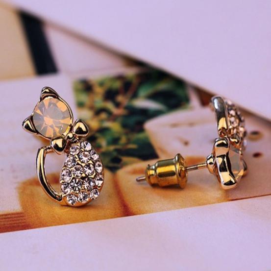Elegante Feminino Bonito Gato Cristal Strass Liga Brincos Brincos Jóias