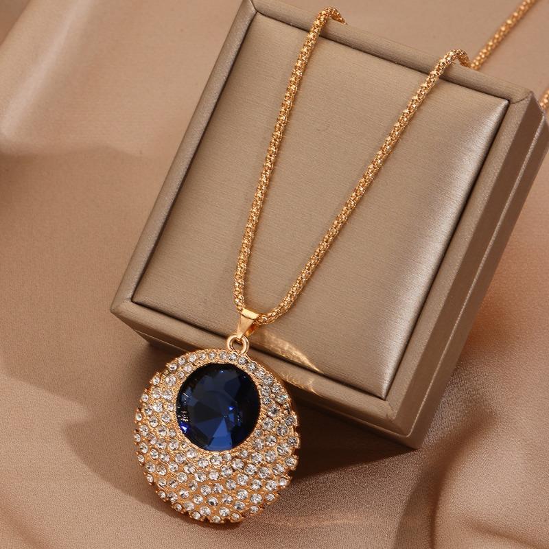 

Crystal Round Sweater Chain Long Fashionable Versatile Autumn and Winter Necklace Pendant for Women 1Pcs золотий