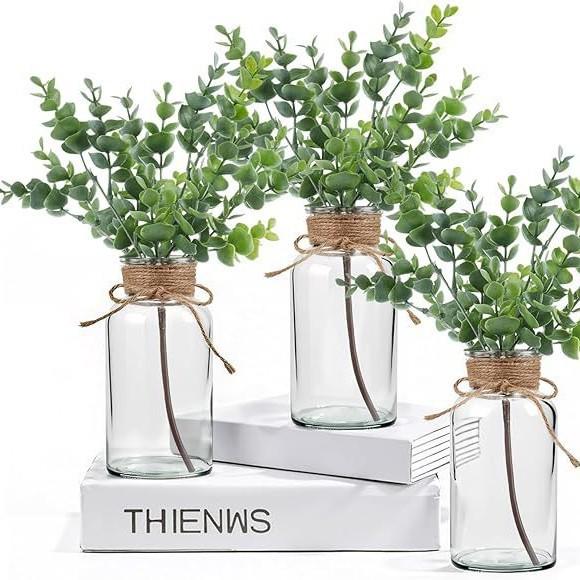 Retro Hemp Rope Glass Vase - Floral Transparent Desktop Ornament