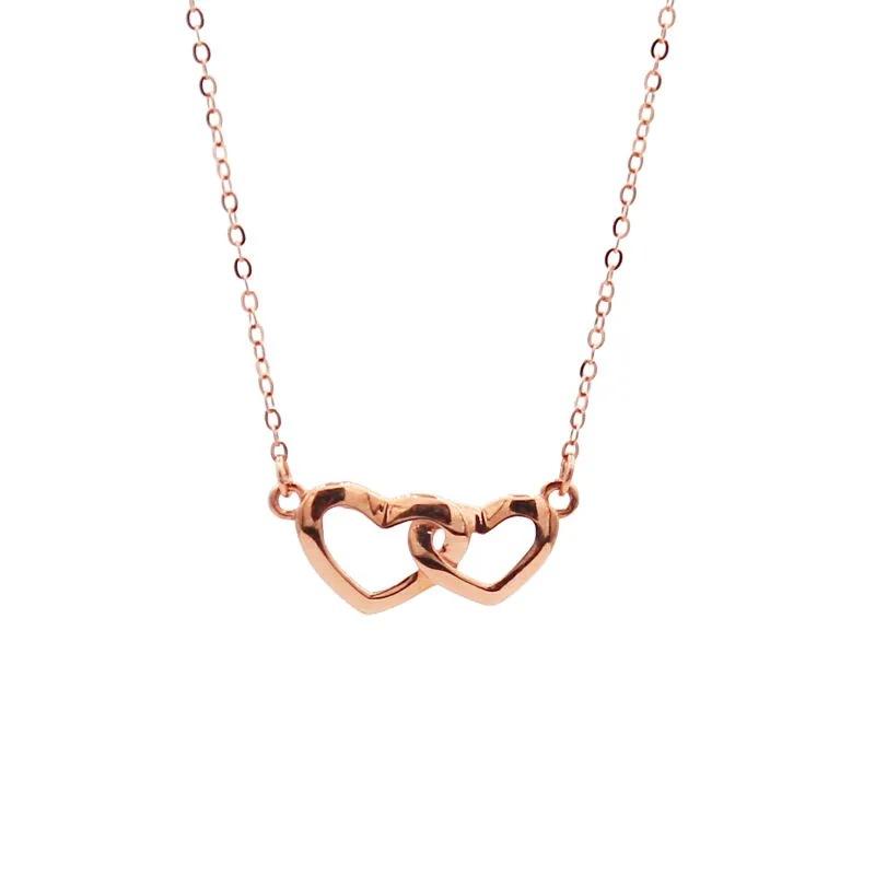 Purple Gold-Plated Rose Gold Heart-To-Heart Color Gold Necklace Fashionable And Simple Double Heart Chain For Women