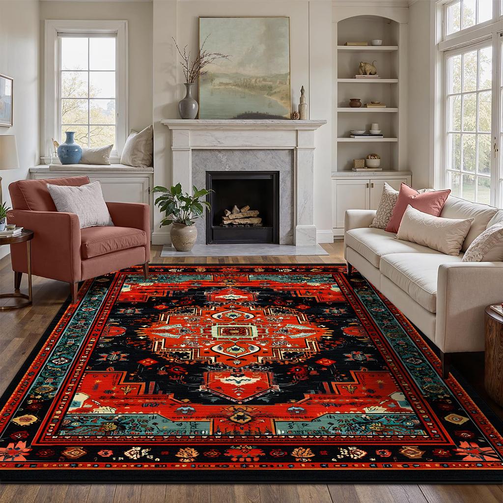 Persian Red Carpet Luxury Living Room Customizable Non-slip Rug Coffee Tables Home Decoration Bedroom Lounge Floor Mat Flannel
