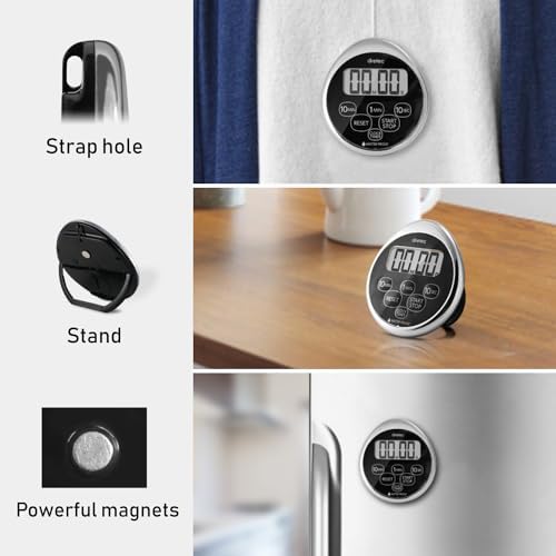 Dretec Kitchen Timer Stopwatch with Magnet, Waterproof, and Clock, Chrome Plated