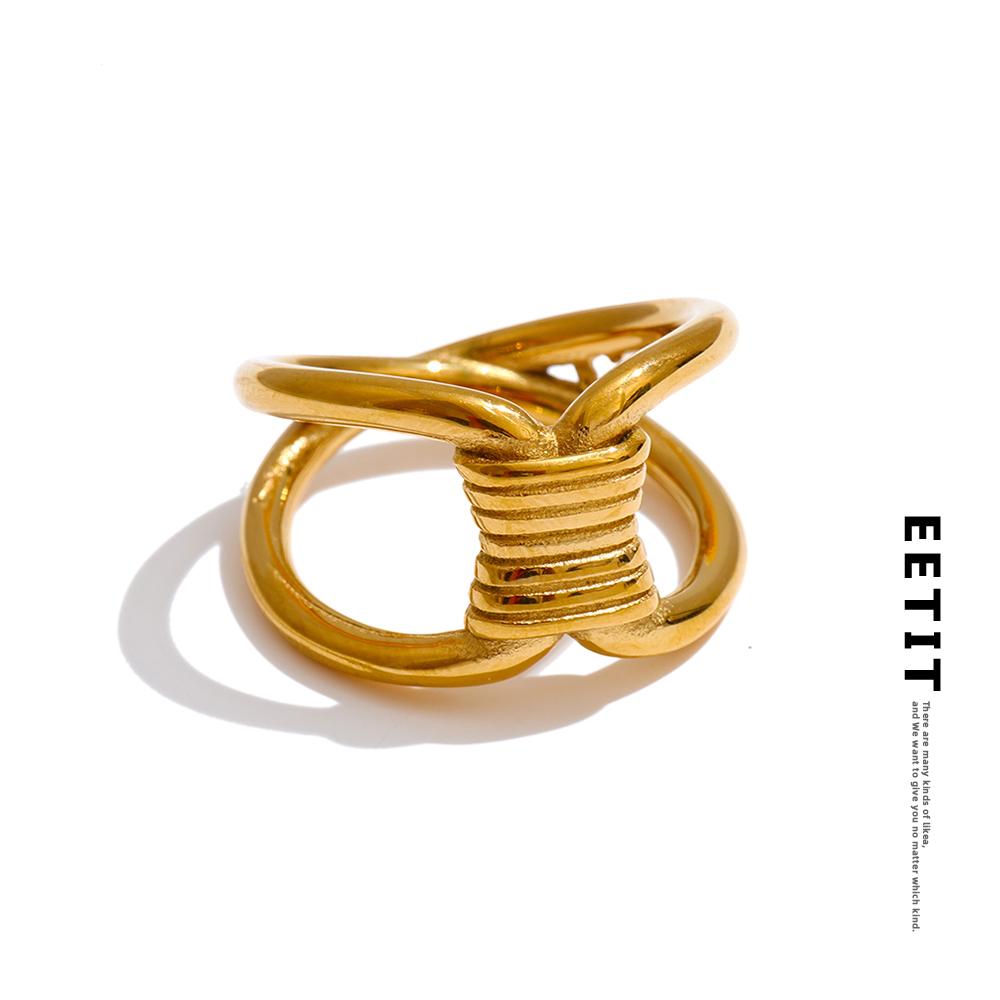 Eetit Size 678 New Stainless Steel Knot Golden Ring Rust Proof Metal 18K PVD Plated Distinctive Finger Jewelry for Women