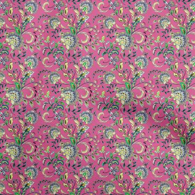 Cotton Flex Fuschia Pink Fabric Asian Japanese Floral Sewing Material Print Fabric By The Yard 40 Inch