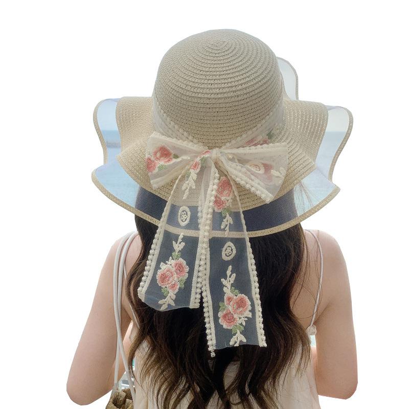 Summer New Hat Women's Streamer Breathable Straw Hat Travel Travel Sunscreen Sun Hat Big Edge Sun Hat Tide