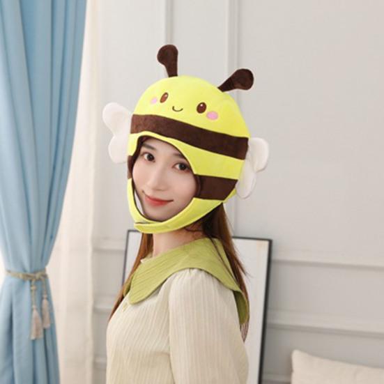 Pălărie de Spectacol Galbenă Tip Scurt cu Expresie Drăguță Pălărie Amuzantă 3D de Albină Articole de Acoperit Cap de Pluș Animal Accesorii de Costum