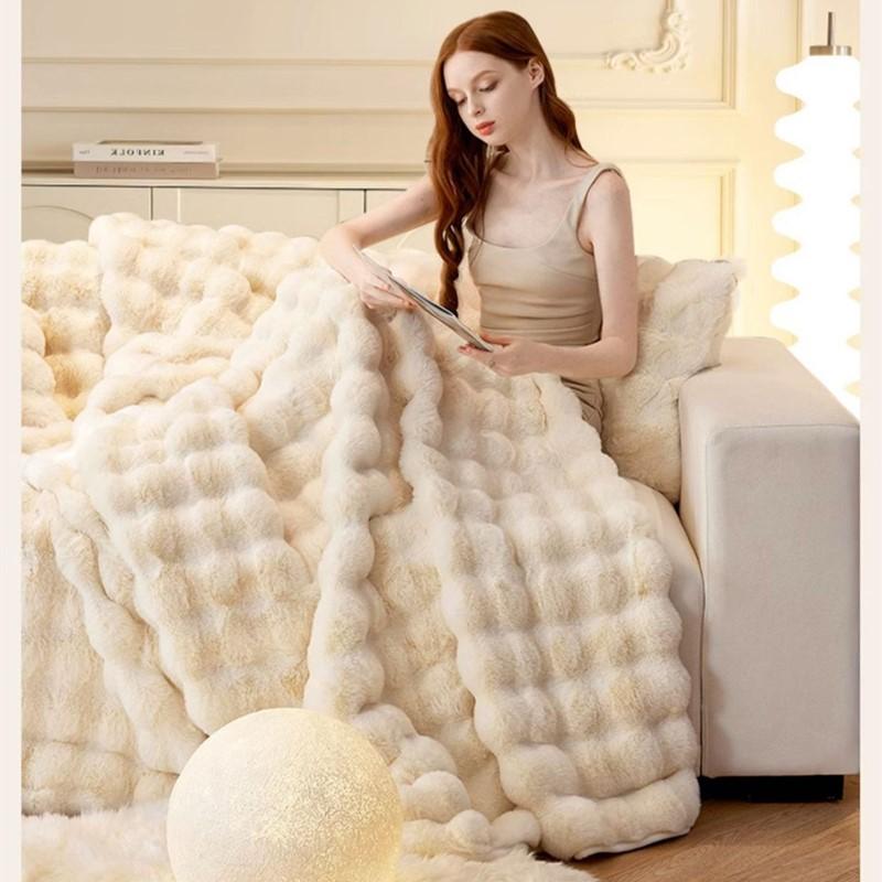 2024 New Cream Tuscan Rabbit Thickened Plush Pillow Throw Sofa Bedroom Tatami Backrest Cushion Non-slip Seat Mat