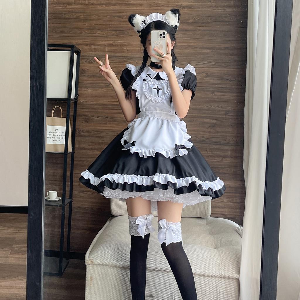 Lolita Dress Roztomilý růžový volánkový outfit pro služebnou Japonku Cosplay Sexy kostýmy Denní zástěra Jednotná sukně Set Kawaii Dress