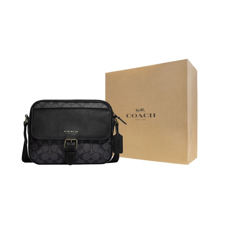 Coach Borsa a tracolla Hudson 23 con chiusura a cerniera, tasche multifunzionali, tela rivestita firmata e pelle naturale a grana media CB846-QBMI5