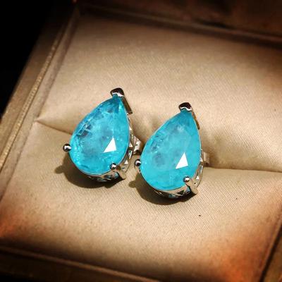 Mode Sterling Silver Vattendroppe Örhängen för Kvinnor Bling AAA Safir Kubisk Zirkonia Statement Örhängen Heta