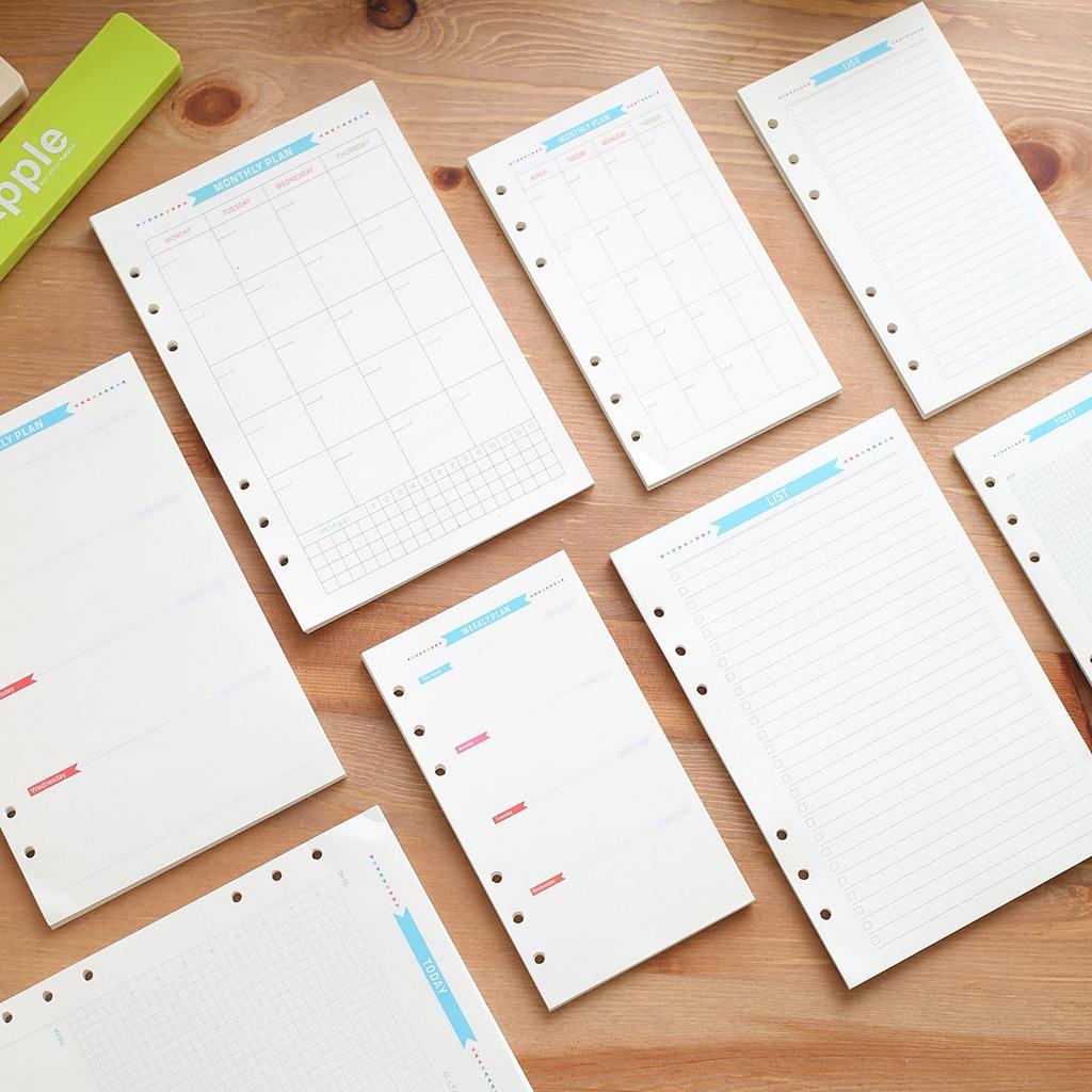 A5 A6 Blue To Do/Weekly/Monthly/Grid Refill Loose-leaf Binder Inside Page  Agenda School Stationery