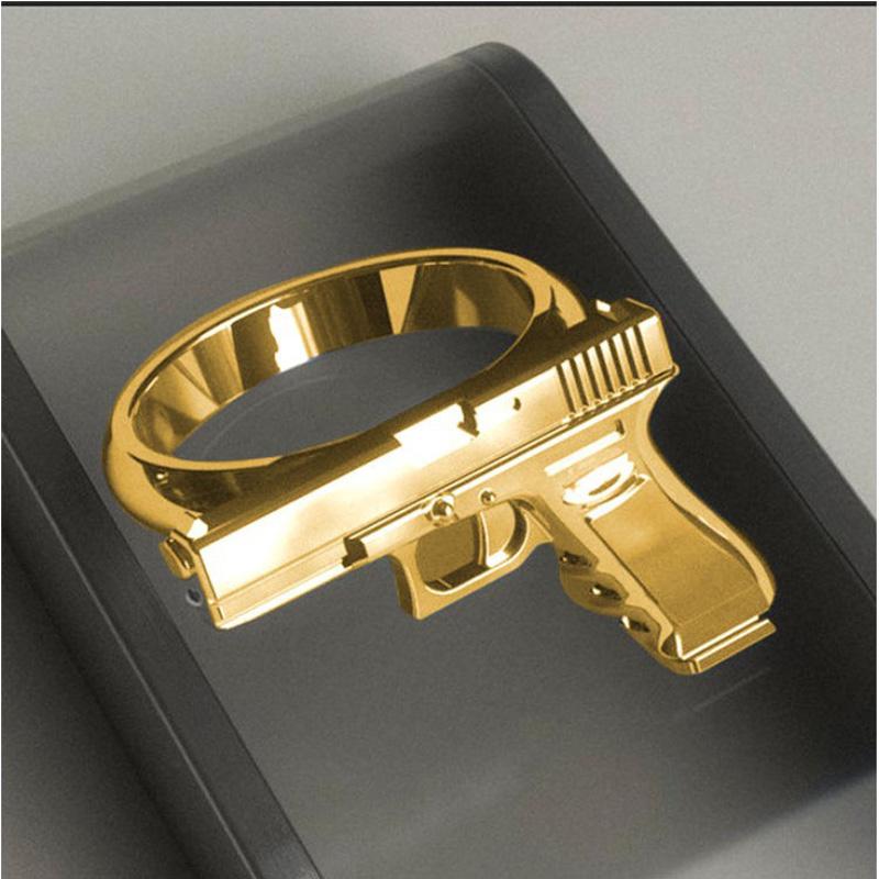 

Exquisite Gun Imitation Ring Alloy Gun Ring Polishing Motorcycle Cowboy Biker Vintage Punk Men Women Cool Ring 6 золотой
