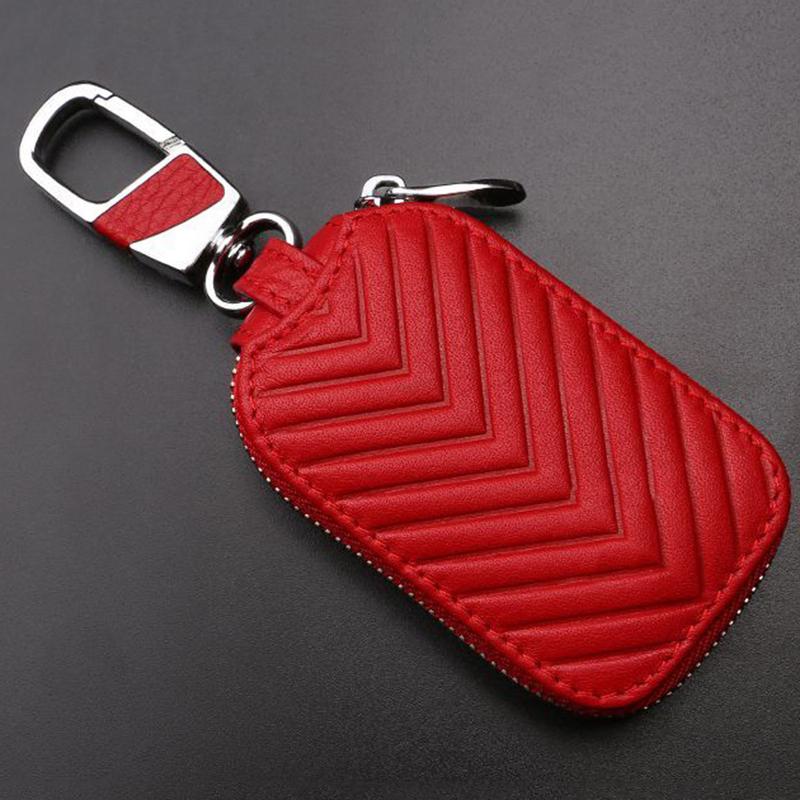 Leather Car Key Case Cover Zipper Bag Protector For Volkswagen VW ID.4 ID4 ID.5 ID5 1st Cupra Born Golf