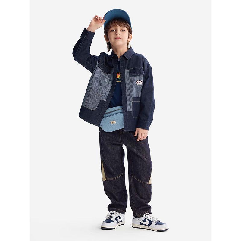 Mqd Children's Clothing Boys' Denim Shirt Jacket Spring and Autumn Style Baby Kidsren's Denim Color-Blocking Shirt Jacket
