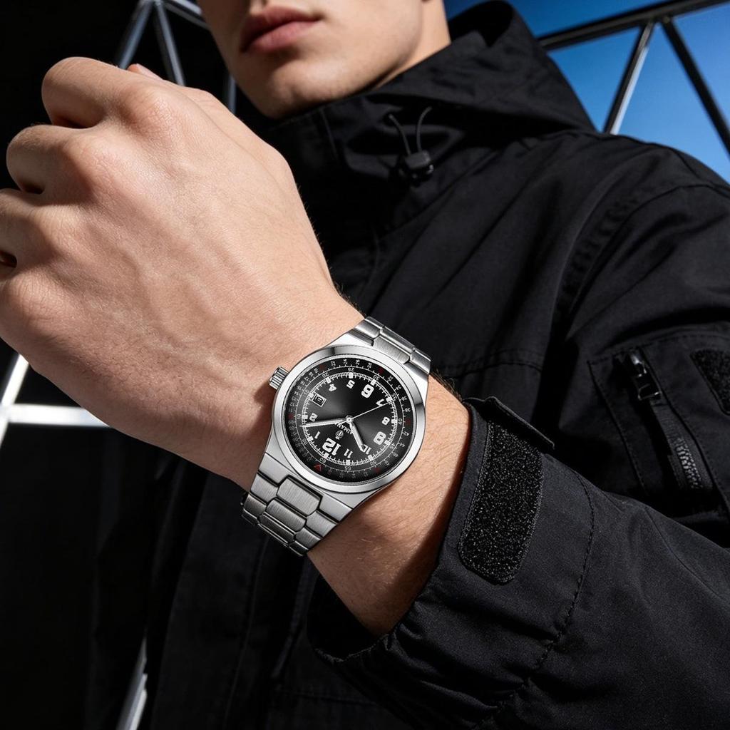 Vintage Aviation Pilot Watch for Men Waterproof Quartz Watch with Date Luminous Hands Steel Strap Dress Wrist Watch