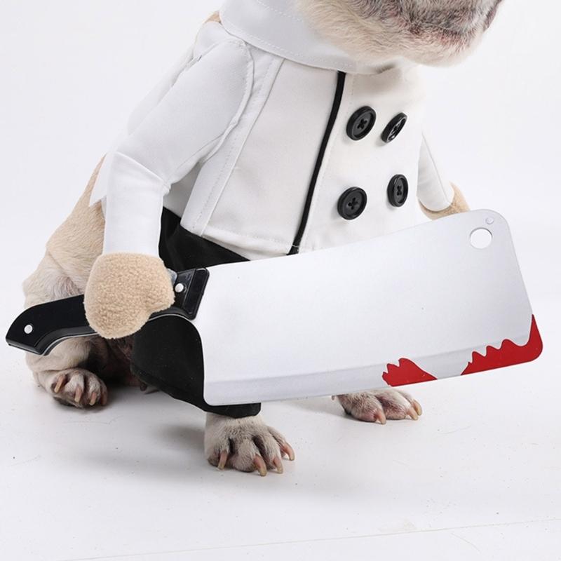 Creative Cook Cosplay Pet Costume with Cutter and Cook Hat Funny Cook Outfit For Dog Cats Daily Wear Halloween Party