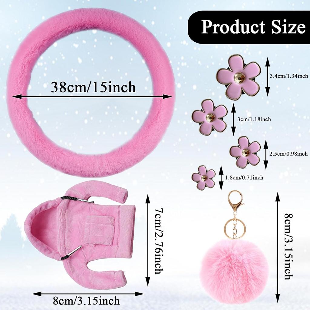 10 Pieces Fluffy Steering Wheel Covers Set,YSLSLOO Furry Steering Wheel Cover for Women Fashion Steering Wheel Cover Soft Steering Wheel Protector