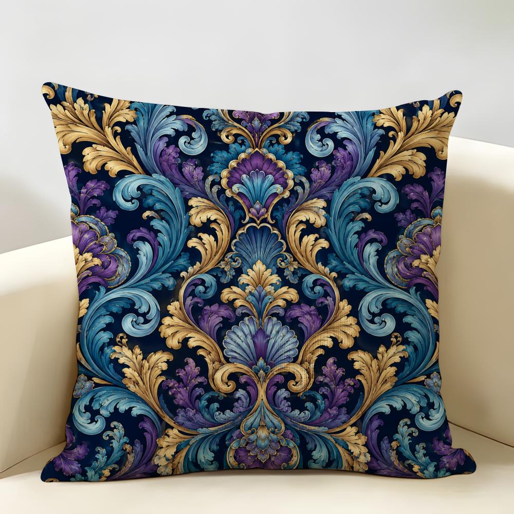 Retro Symmetrical Decorative Pattern Cushion Cover Durable Hypoallergenic Organic Linen Short Pillow Cover Washable