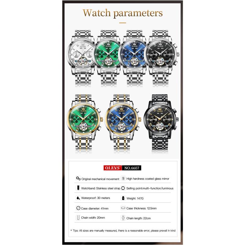 OLEVS 6607 Cu Cutie Cadou Ceas Contor mecanic Multifunctional Ceas barbatesc cu cadran mare