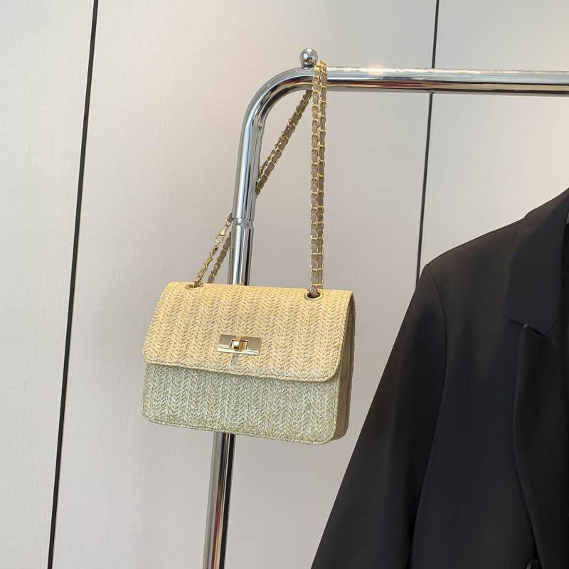 Chic Woven Summer Fashion Small Square Bag For Women In Elegant Cream And Khaki Shades Khaki