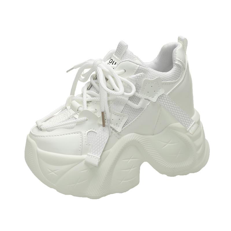 Módní dámské tenisky na vysoké platformě s protiskluzovou podrážkou, jarní vulkanizovaná obuv, 9,5 cm silná podrážka, kožené ležérní boty, robustní sportovní tenisky pro tátu