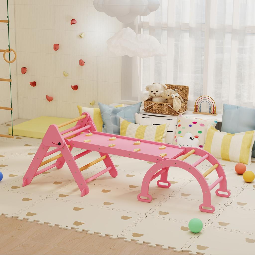 Indoor Climbing Frame, 7-in-1 Foldable Climbing Triangle with Slide, Climbing Arch