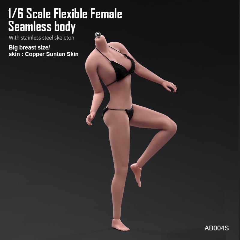 16 Scale Body, Beautiful Dark Skin Female Action Figure with Large Breasts, 12-Inch Model Set Doll Toy, Fits 16 Head Carving, Beauty Head Sculpt
