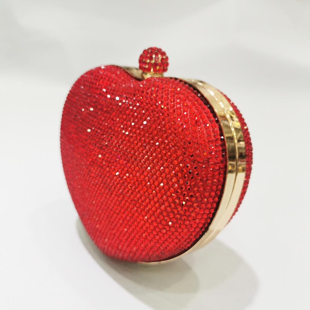 WHTUOHENG Red/Silver Heart Shape Mini Purse for Women Crystal Embellished Diamond Bridal Clutch Luxury Party Dinner Lady Handbag