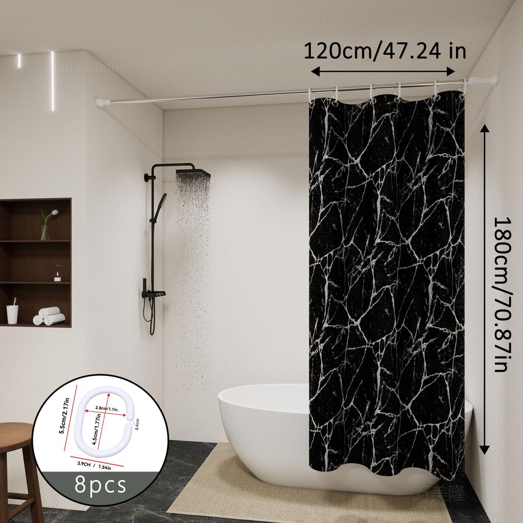 Fashionable and versatile black marble bathroom partition curtain, bathroom shower curtain, and toilet partition shielding curta