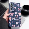 Stoßfeste schlanke Handyhülle mit rosa Schleifendruck für Samsung S25 S24 FE S23 Ultra S22 A56 A36 A16 A55 A26 A35 Ledertextur TPU Weiche matte Bumperabdeckung