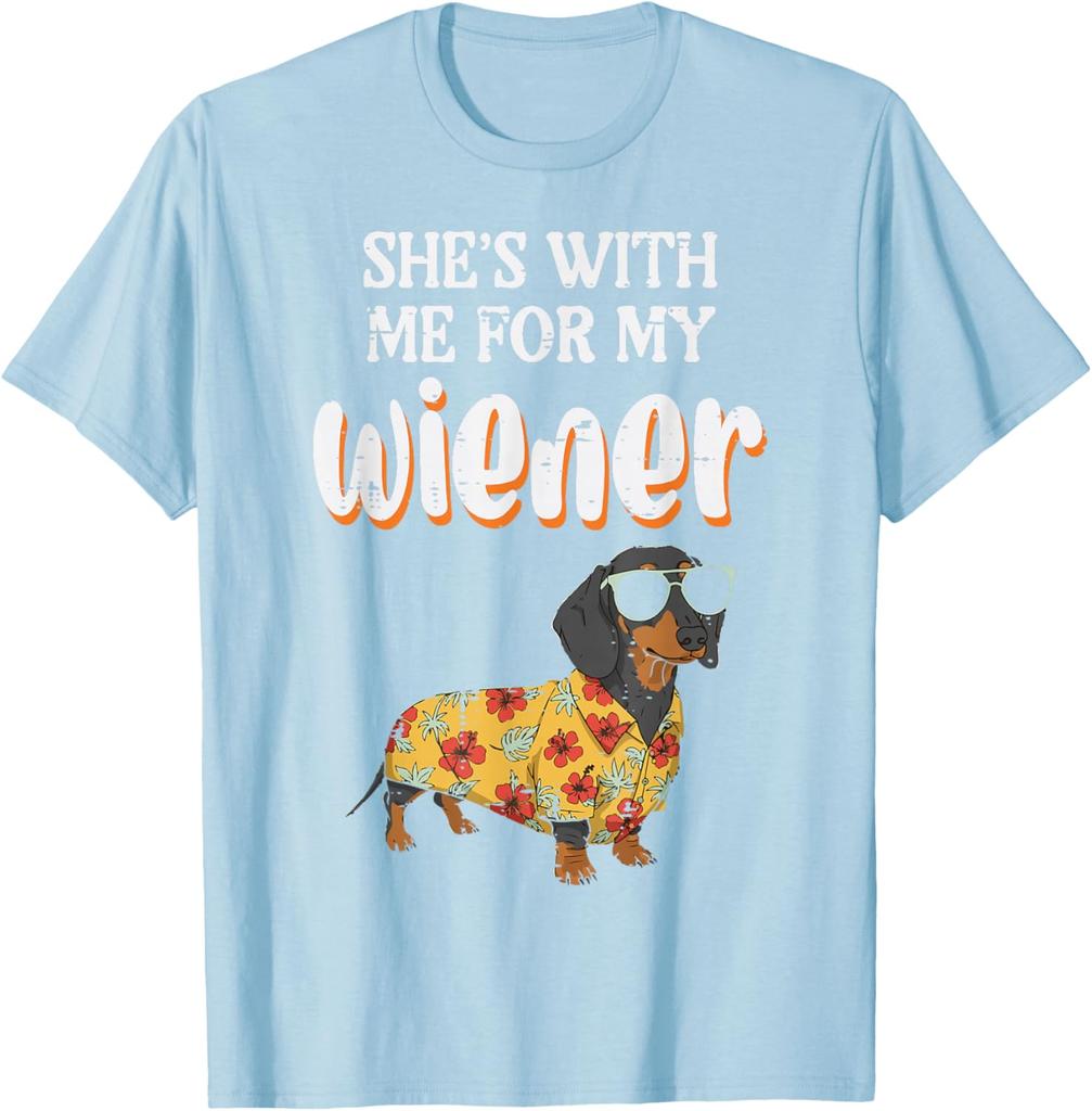 Funny Dachshund Wiener Dog Hawaiian Shirt Graphic Tee Casual Men TShirt