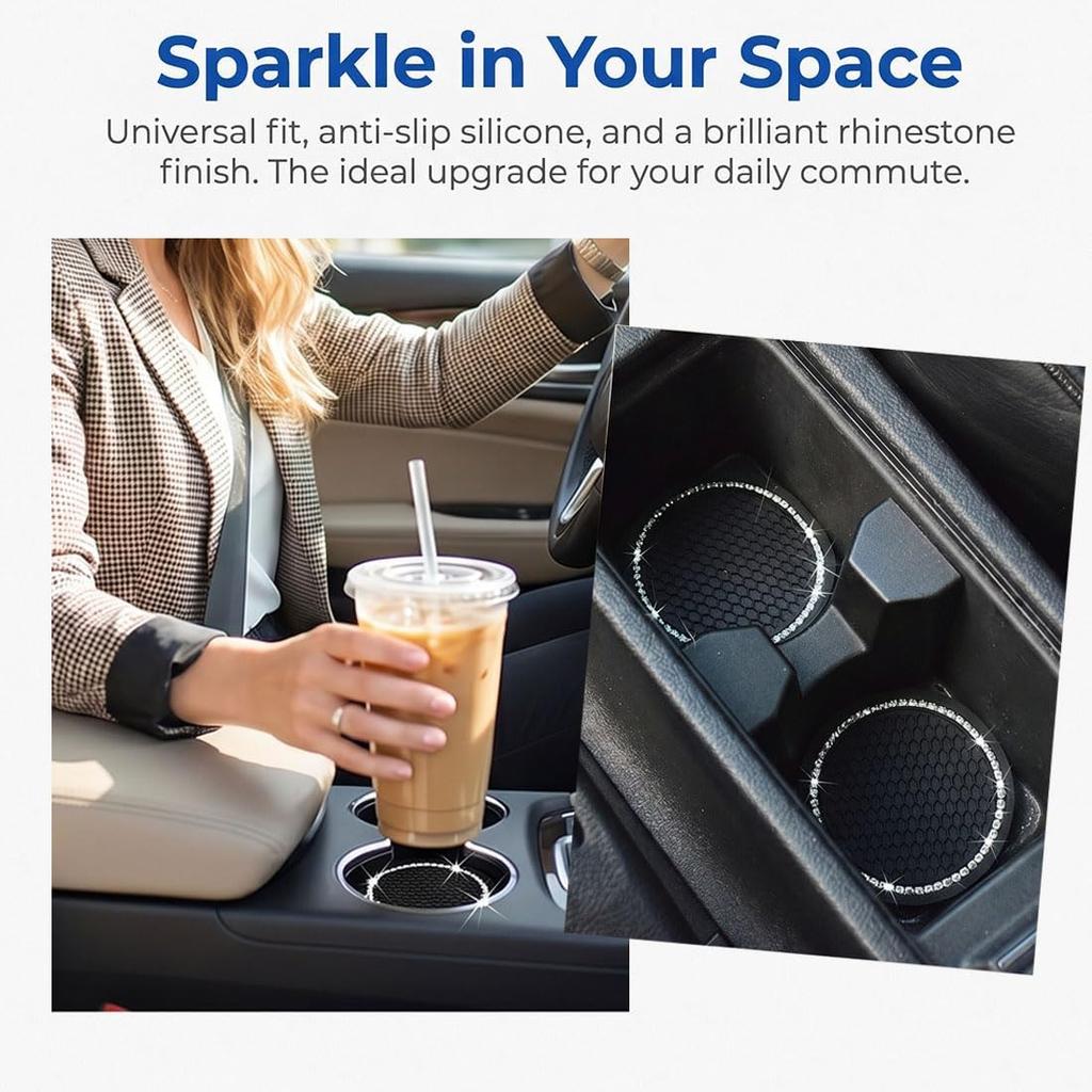 Car Cup Holder Coasters, Bling Cup Holder Insert Coaster Car Interior Accessories-2.75 inch Silicone Anti Slip Car Coaster-Universal (Pack of 2)