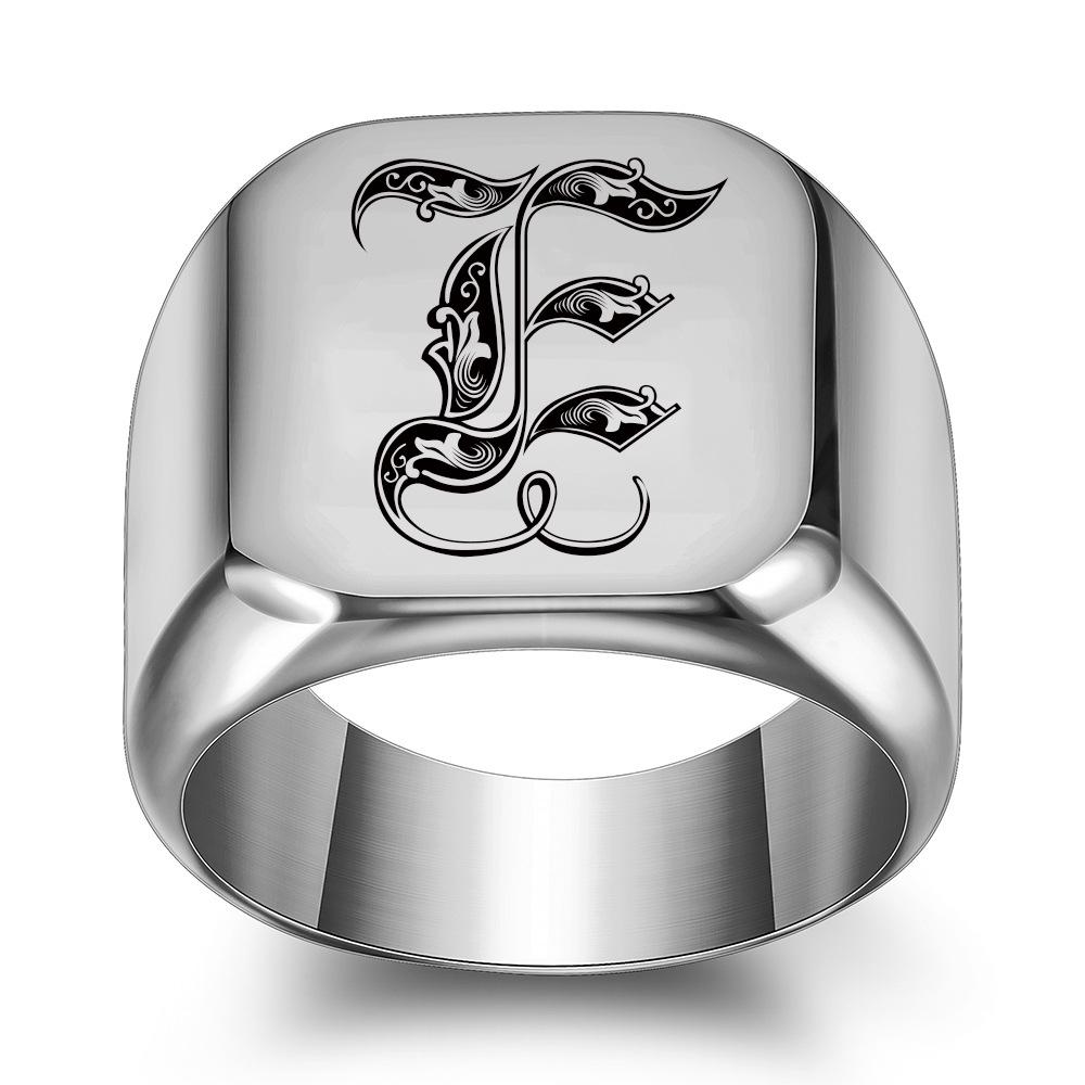 

Мужское ретро панк квадратное кольцо с 26 инициалами - Титановая сталь, 18 мм, Модное Size 11