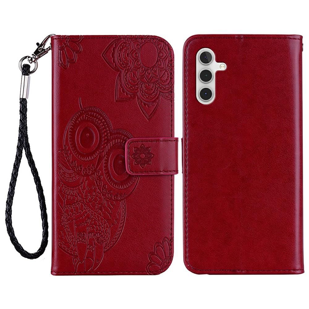 For Samsung Galaxy A56 5G Case Owl Flower Imprinted Leather Cover Wallet with Strap