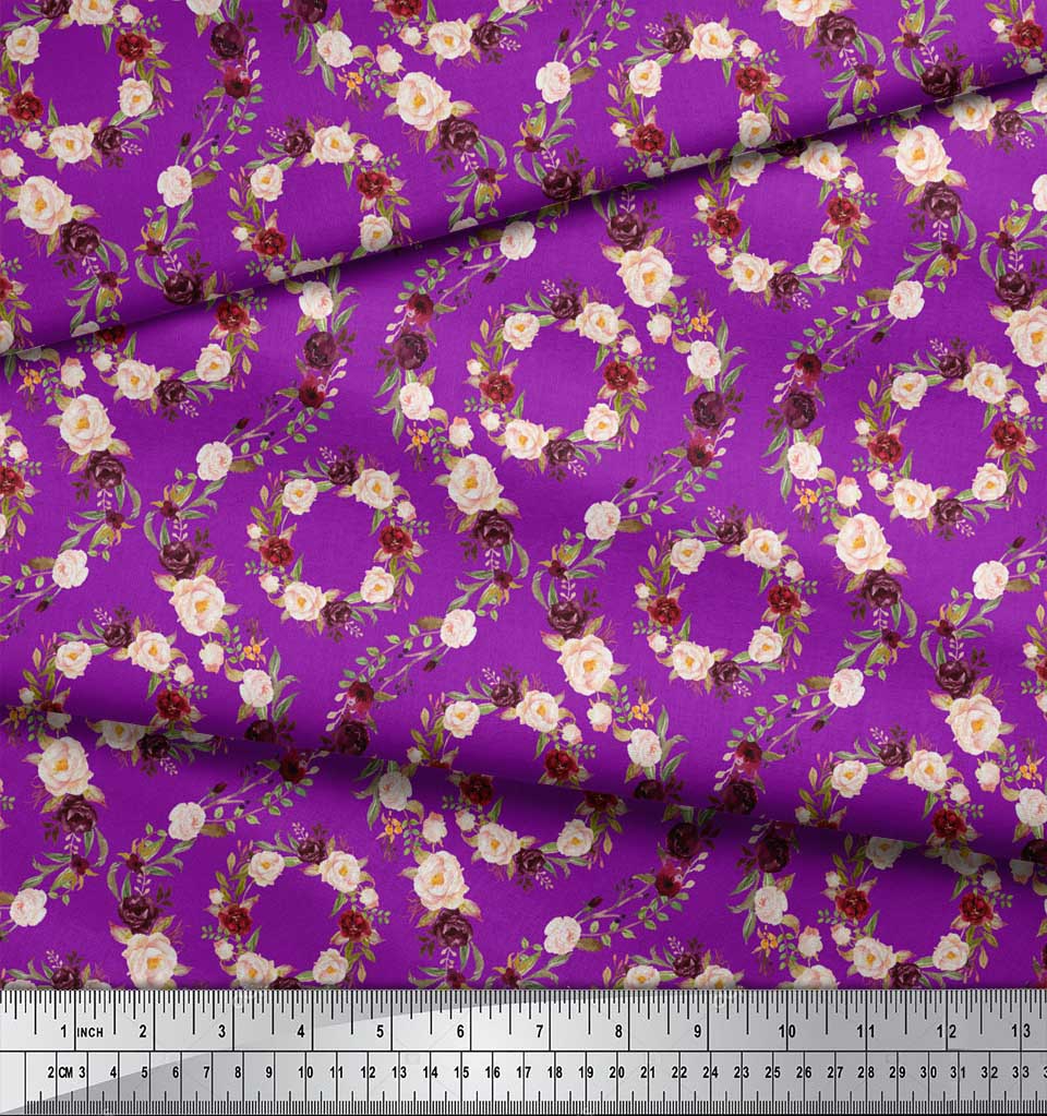 Soimoi Modrá poly krepová látka damaškový květinový potisk látka na metr 42 palců