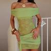 Europe and the United States Hot-selling Lace Dress Sexy Tube Top One-word Collar Splicing Perspective Hip Strap Short Skirt Women's Clothing