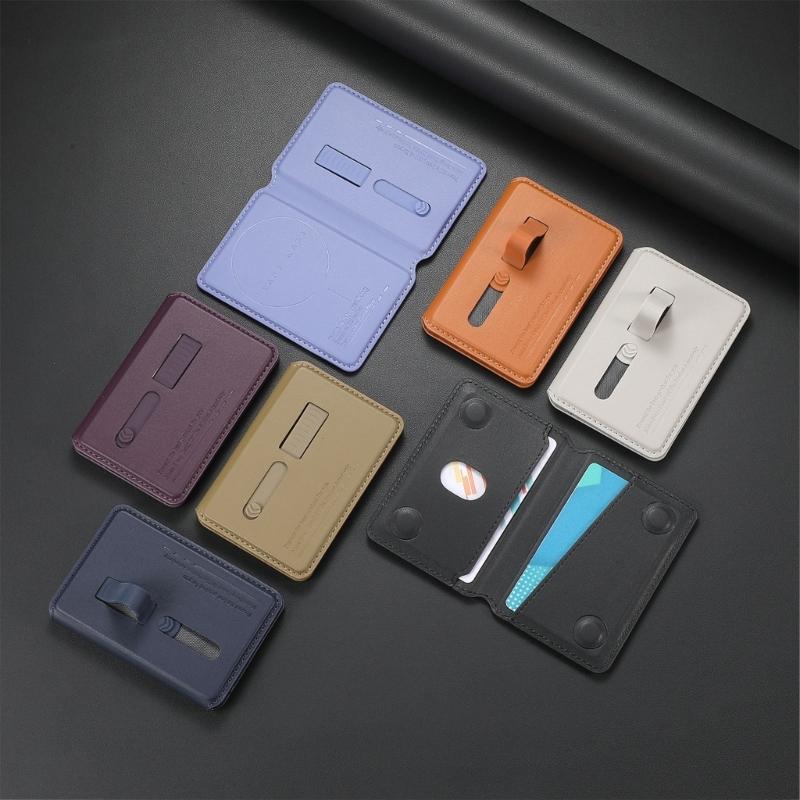 Adjustable Viewing Angle Phone Stand Card Storage Foldable Design Magnetic Backing PU Leather Construction
