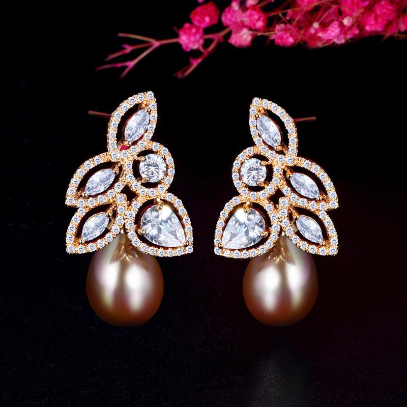 CMM Sparkling Flower Leaf AAA Zirconia Drop Earrings