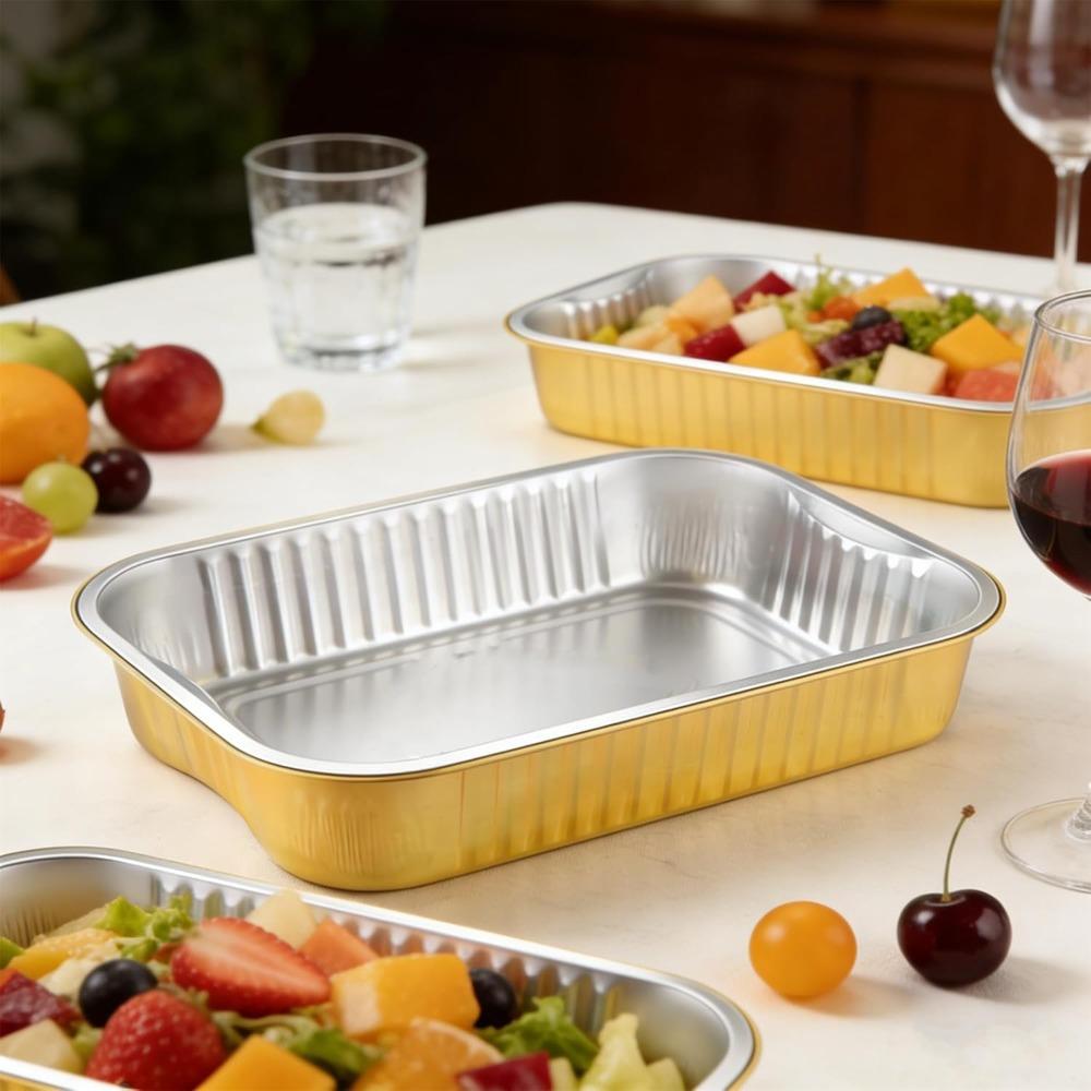 10pcs Golden Aluminum Foil Pans with 10pcs Chear Lids & Handles Heavy Duty Aluminum Pans Disposable Foil Pans Containers