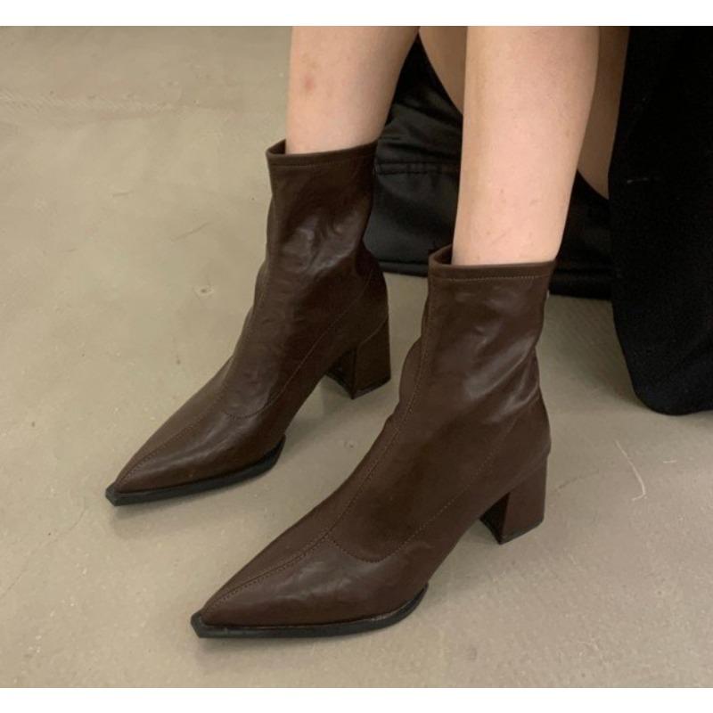 New Style Designer Vintage Women Ankle Boots Fashion Pointed Toe Short Boots Elegant High Heels Shoes Boots  Mujer