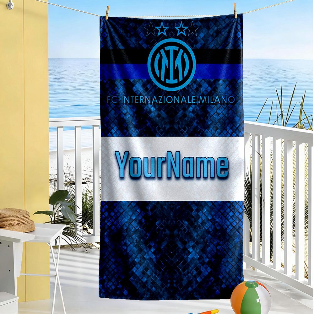 Inter Milan Personalized Name Beach Towel Soft Durable Quick-Dry Ideal for Travel Outdoor Swim Pool Yoga Surf Camping Hiking Gym Gift Holiday
