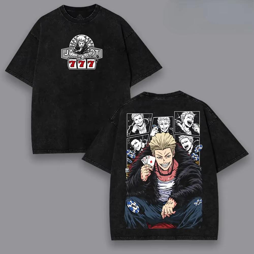 Y2K Vintage Washed Oversized Casual Summer Men's Tops with Denji Print from Manga Chainsaw Man Women And Men T-shirt