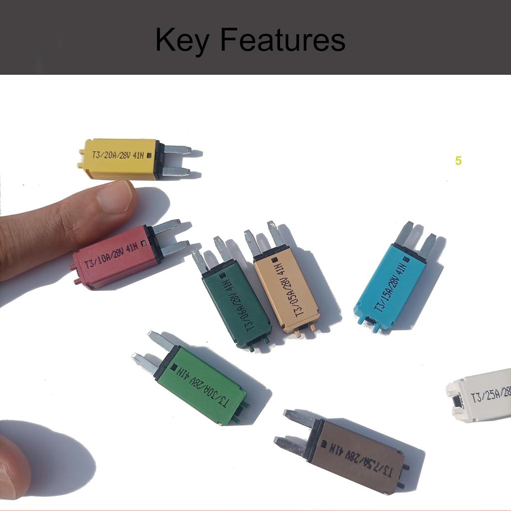 28V DC Manual Reset Fuse Mini Blade-Style Reset Circuit Breaker Fuse for Breaker Automotive Marine 8PCS Mixed (5A,6A,7.5A,10A,15A,20A,25A,30A)