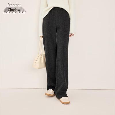 Xiangying Damen Wollmischung Hose mit hoher Taille und weitem Bein